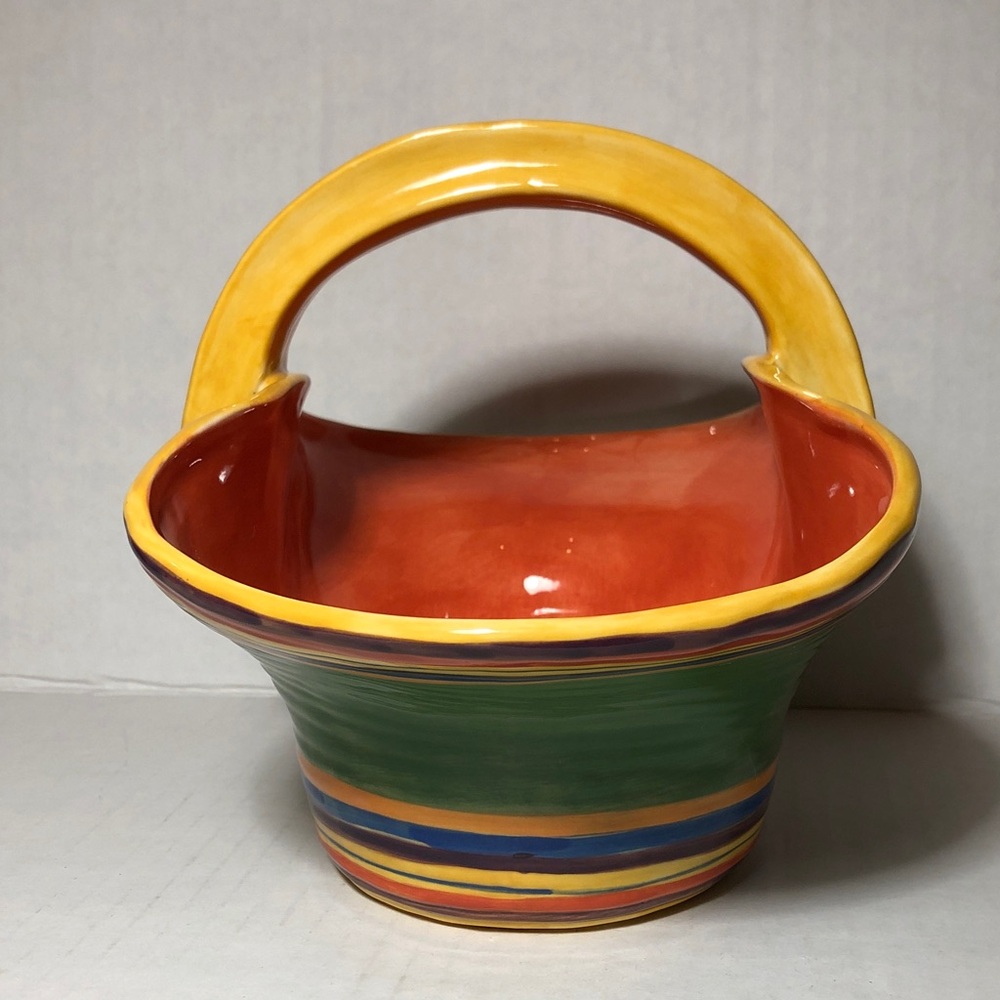 Colorful Ceramic Basket with Handle - Picture 4 of 6